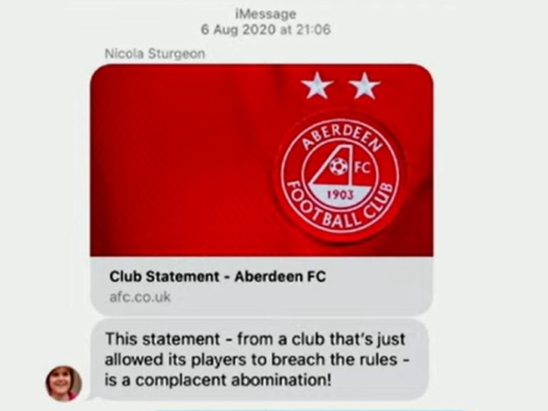 UK COVID-19 Inquiry: Nicola Sturgeon's fury at Aberdeen FC over rules breach revealed in text message